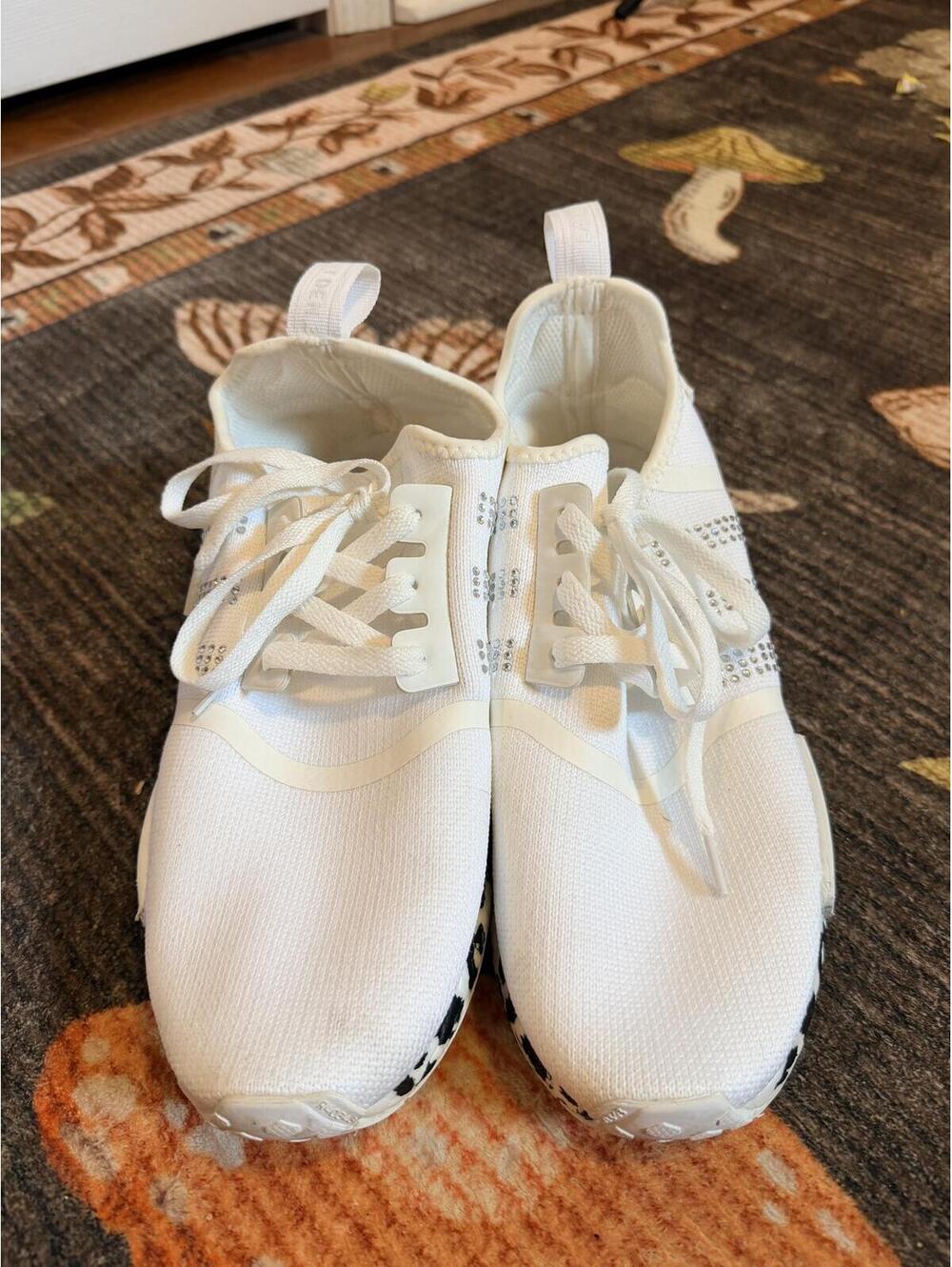 Adidas NMD R1 White Rhinestone Sneakers Women’s Size 10 Casual Athletic Shoes - Picture 4 of 6